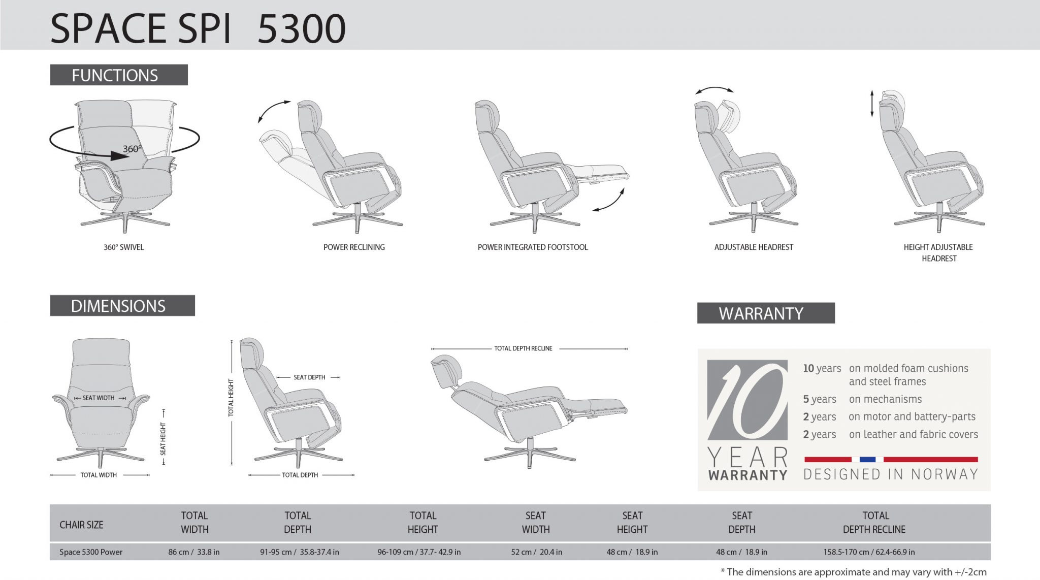 IMG Space SPM5300 Recliner Dimensions