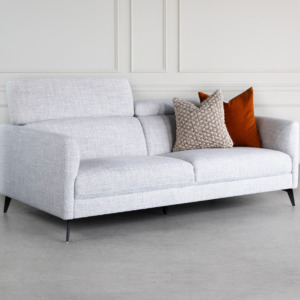 Marki Sofa L.Grey A303 Angle Headrest Up - Styled Photo Marki Sofa L.Grey A303 Angle Headrest Up - Styled Photo