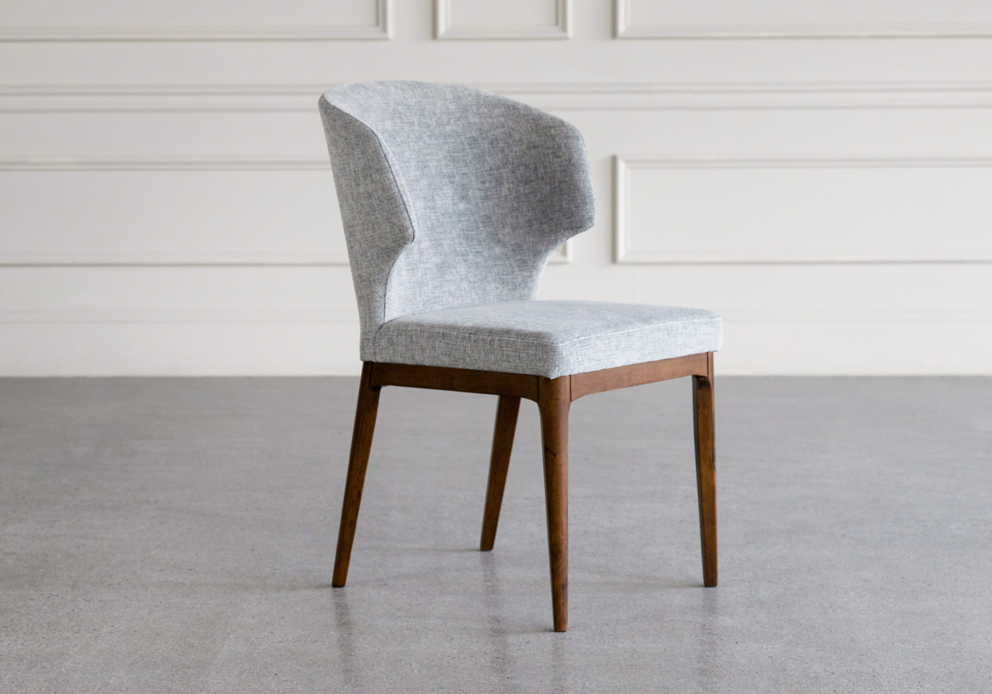 blake fabric dining chair shale walnut front angle
