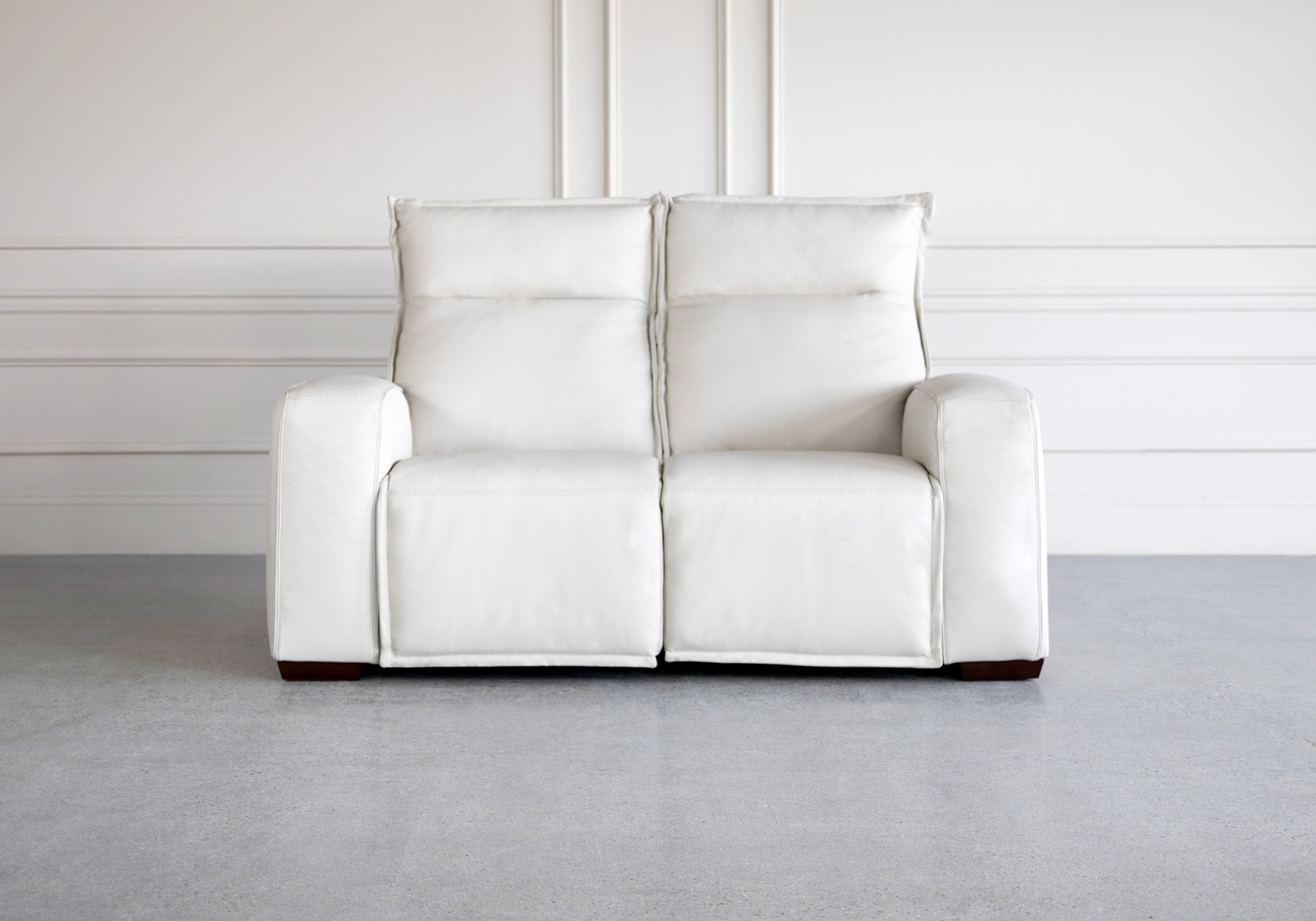 rose leather loveseat pebble front