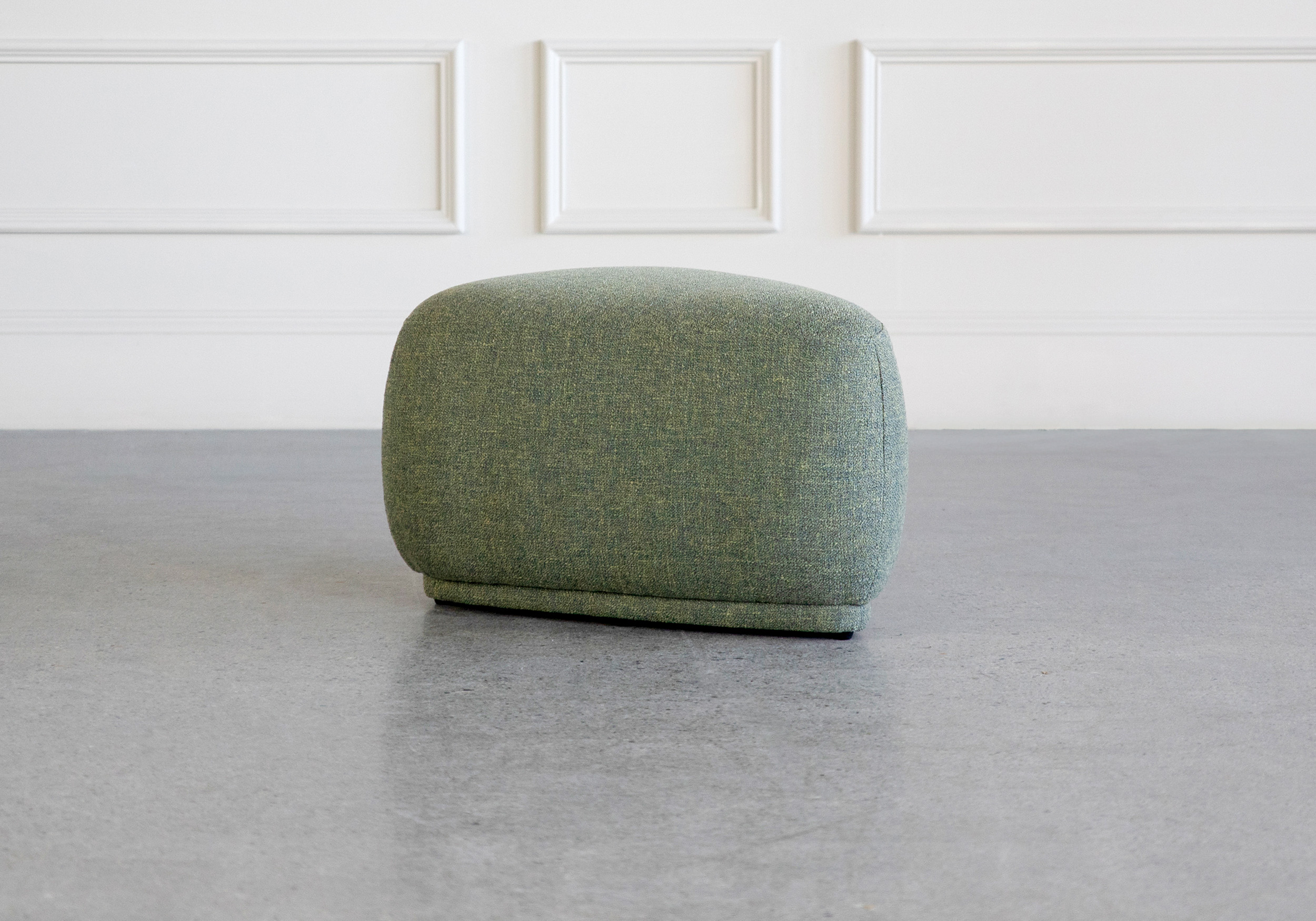 sandy small green fabric ottoman angle