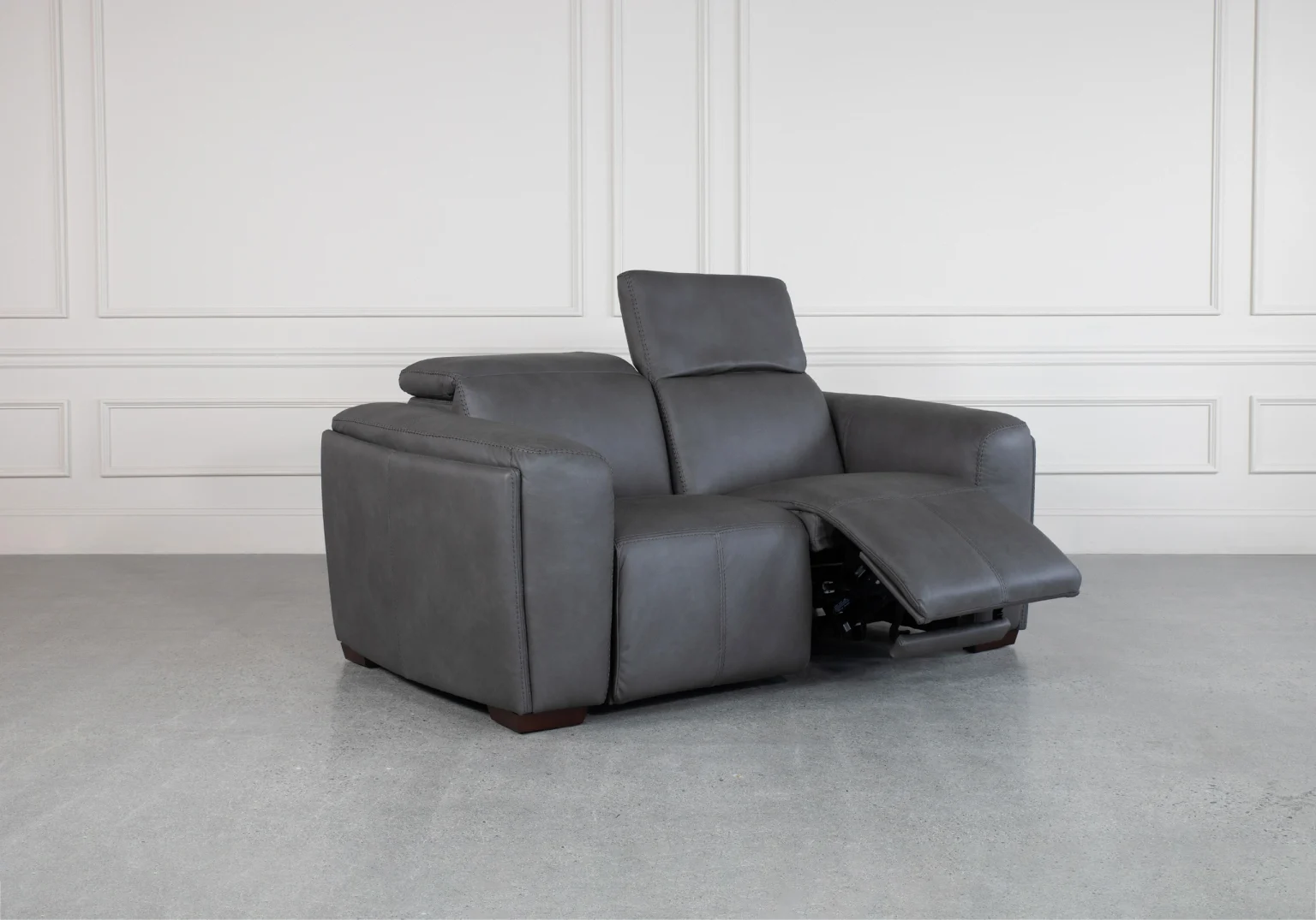 Maple Grey Leather Loveseat Angle 1