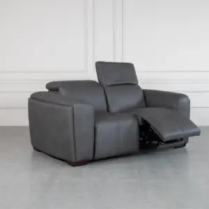 Maple Grey Leather Loveseat Angle 1 Maple Grey Leather Loveseat Angle 1