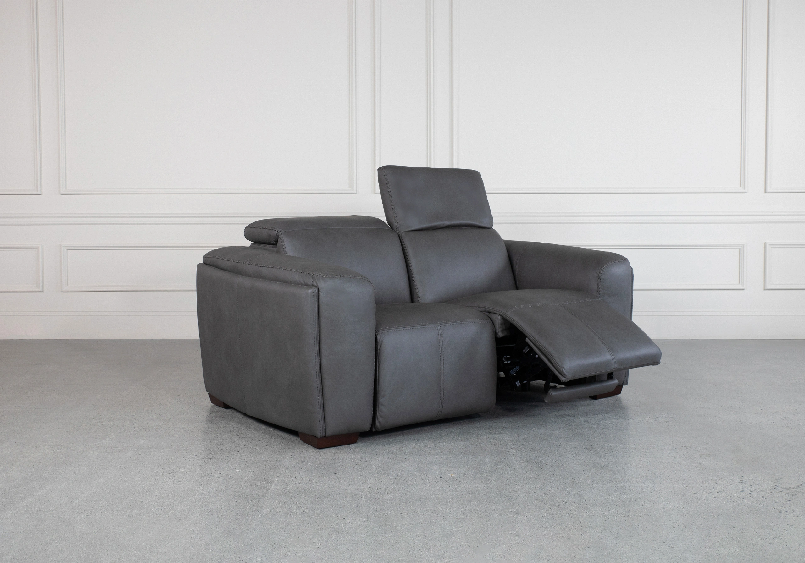 Maple Grey Leather Loveseat Angle 1 Maple Grey Leather Loveseat Angle 1