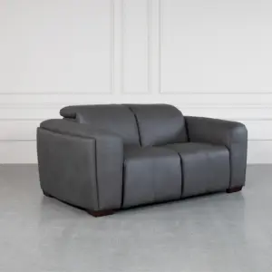 Maple Grey Leather Loveseat Angle Maple Grey Leather Loveseat Angle