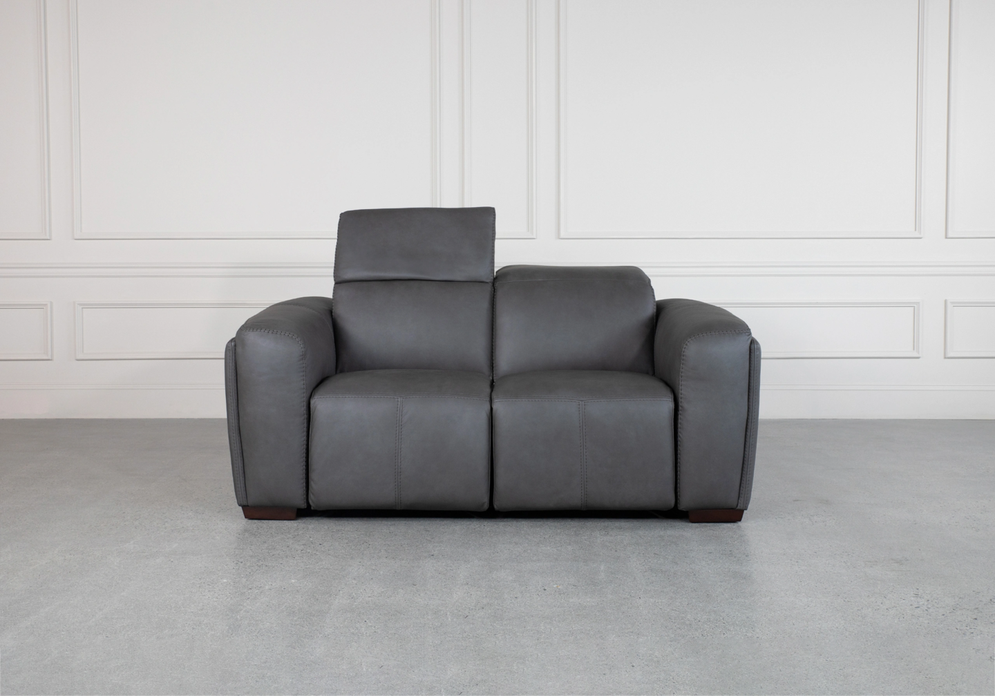 Maple Grey Leather Loveseat Front 1