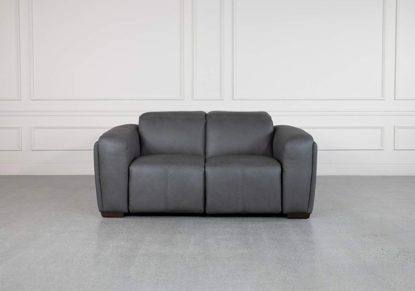 Maple Grey Leather Loveseat Front