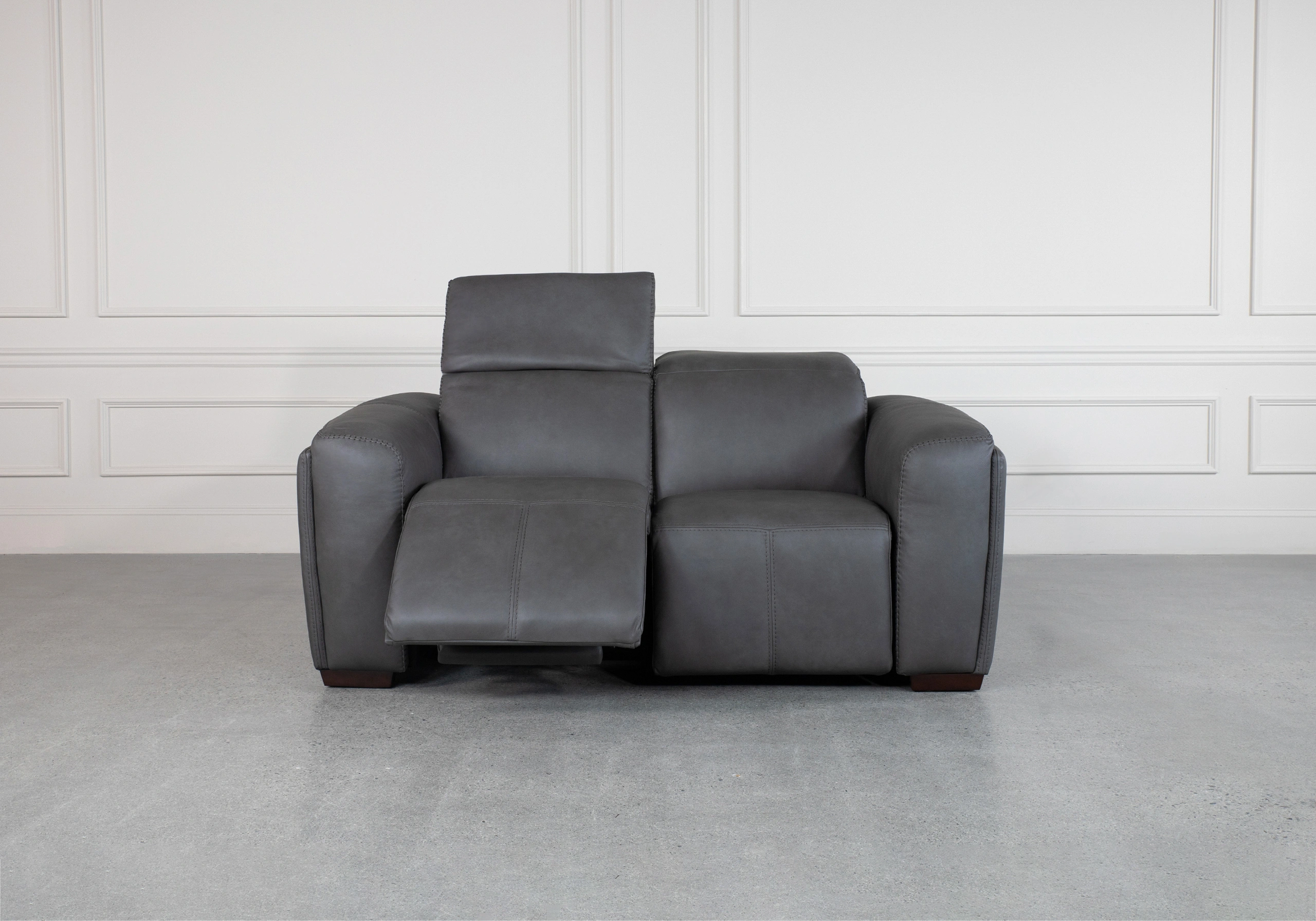 Maple Grey Leather Loveseat Front 2 Maple Grey Leather Loveseat Front 2