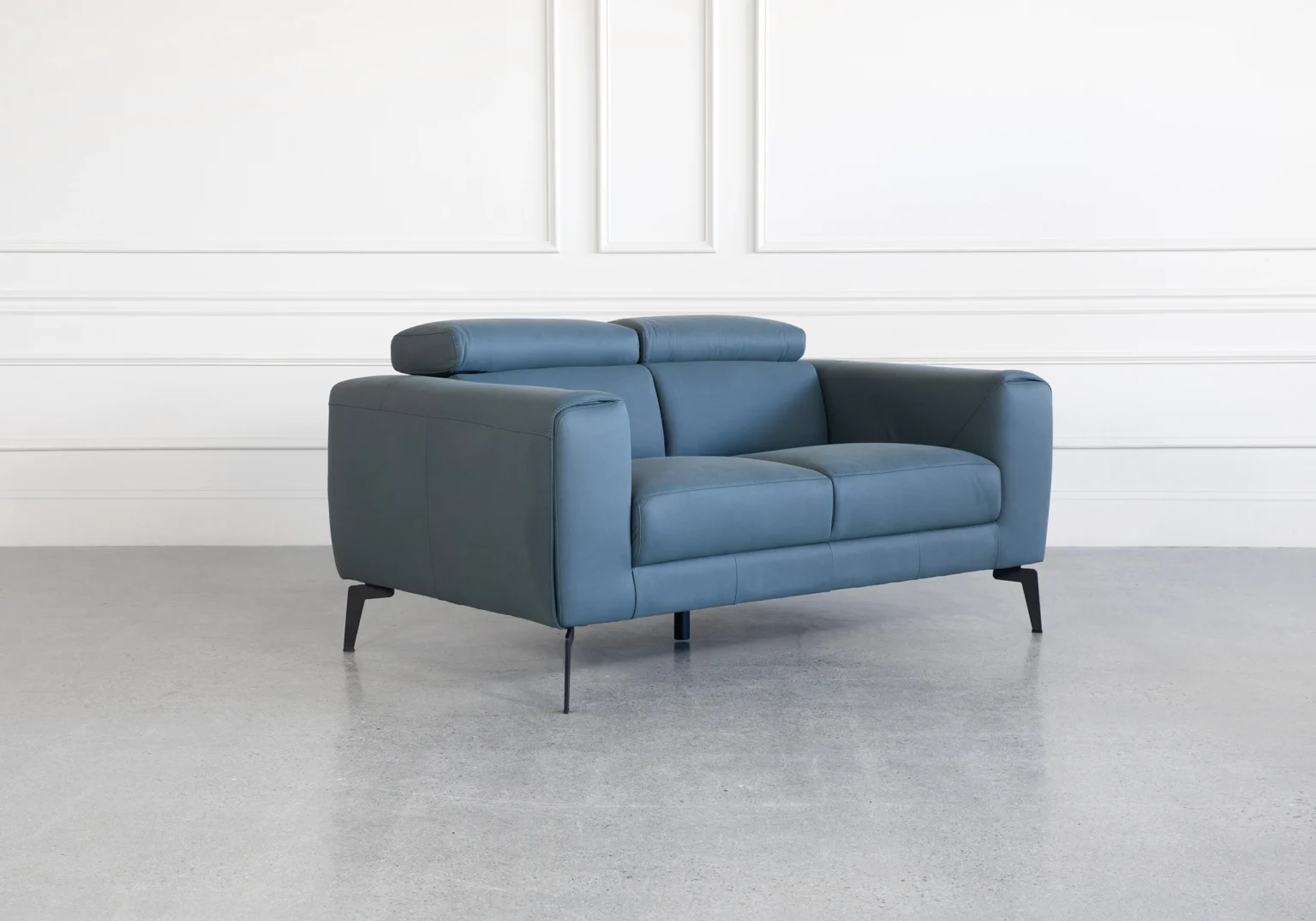 Celine Blue S611 Leather Loveseat Angle