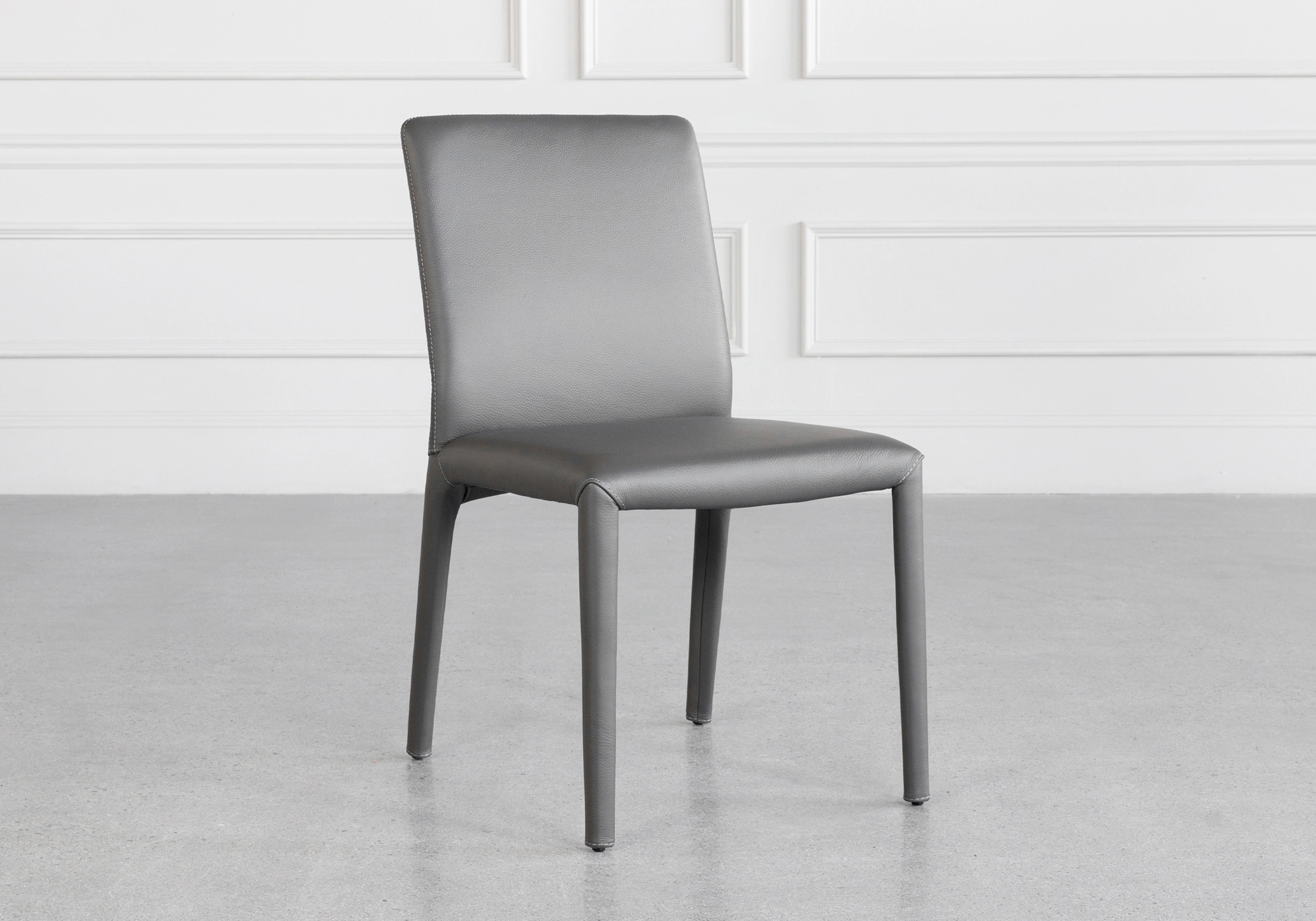 Elaine Grey Leather Dining Chair Angle