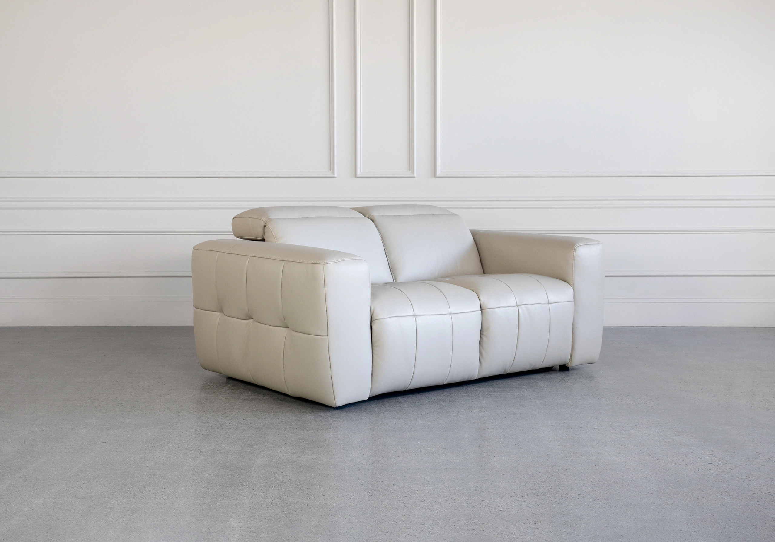 Haven Taupe M5652 Leather Loveseat Angle Haven Taupe M5652 Leather Loveseat Angle