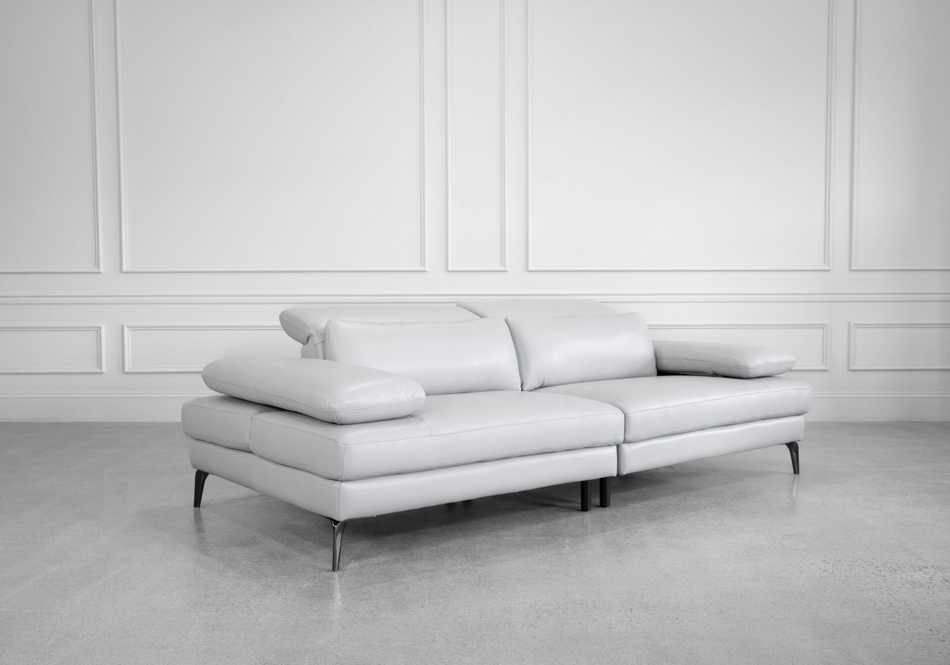Allegra Leather Lrg. Sofa in Silver - Angle Allegra Leather Lrg. Sofa in Silver - Angle