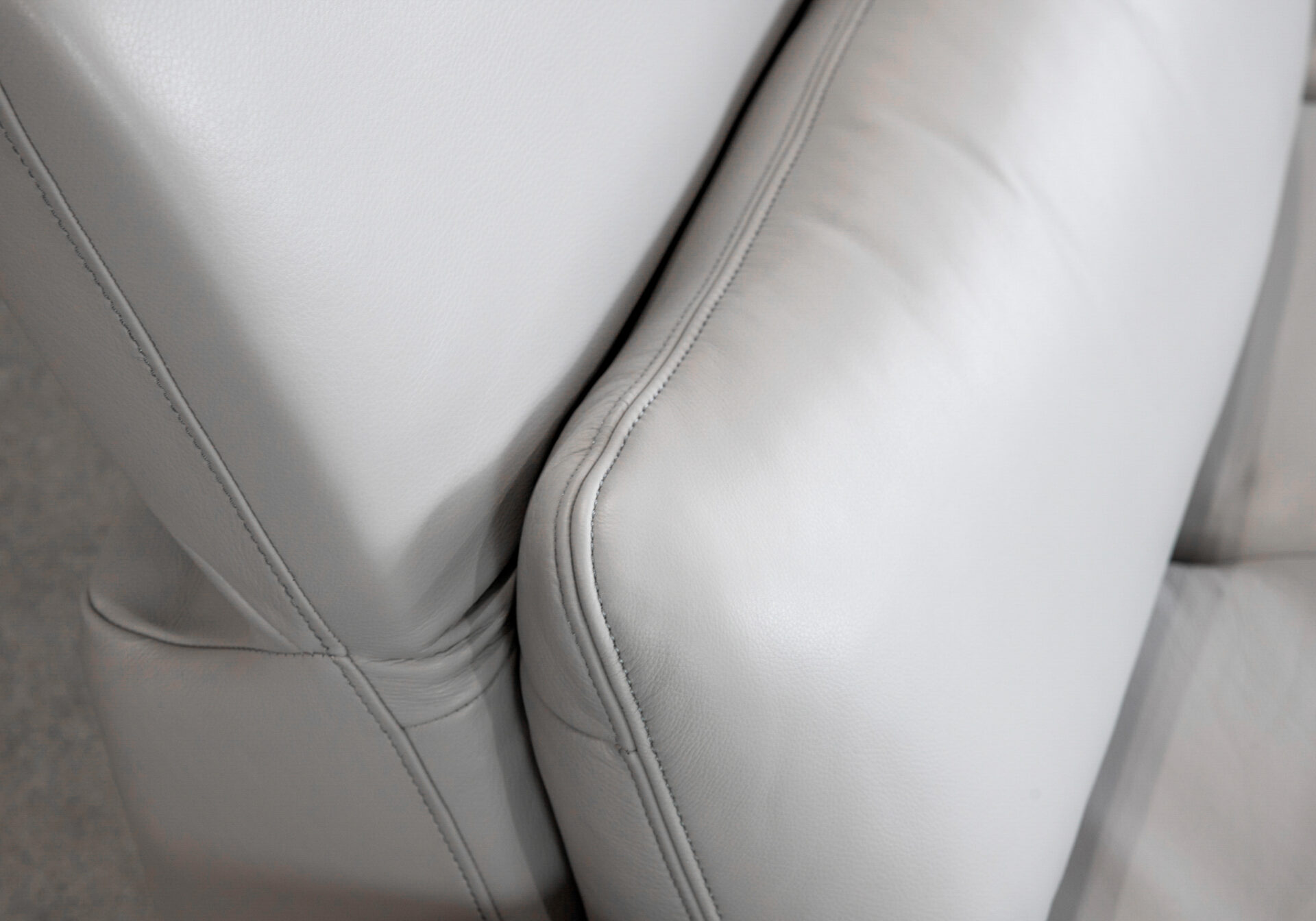 Allegra Leather Lrg. Sofa in Silver - Close Up - 2 Allegra Leather Lrg. Sofa in Silver - Close Up - 2