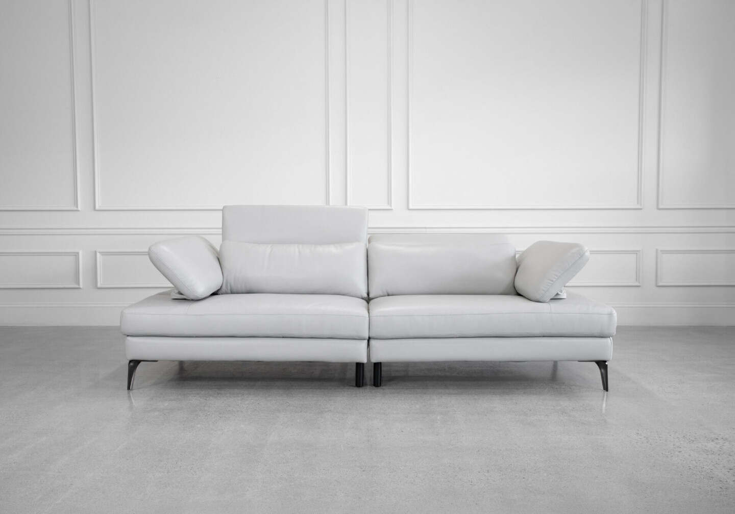 Allegra Leather Lrg. Sofa in Silver - Front - 2