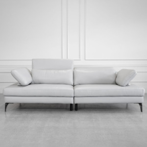 Allegra Leather Lrg. Sofa in Silver - Front - 2 Allegra Leather Lrg. Sofa in Silver - Front - 2