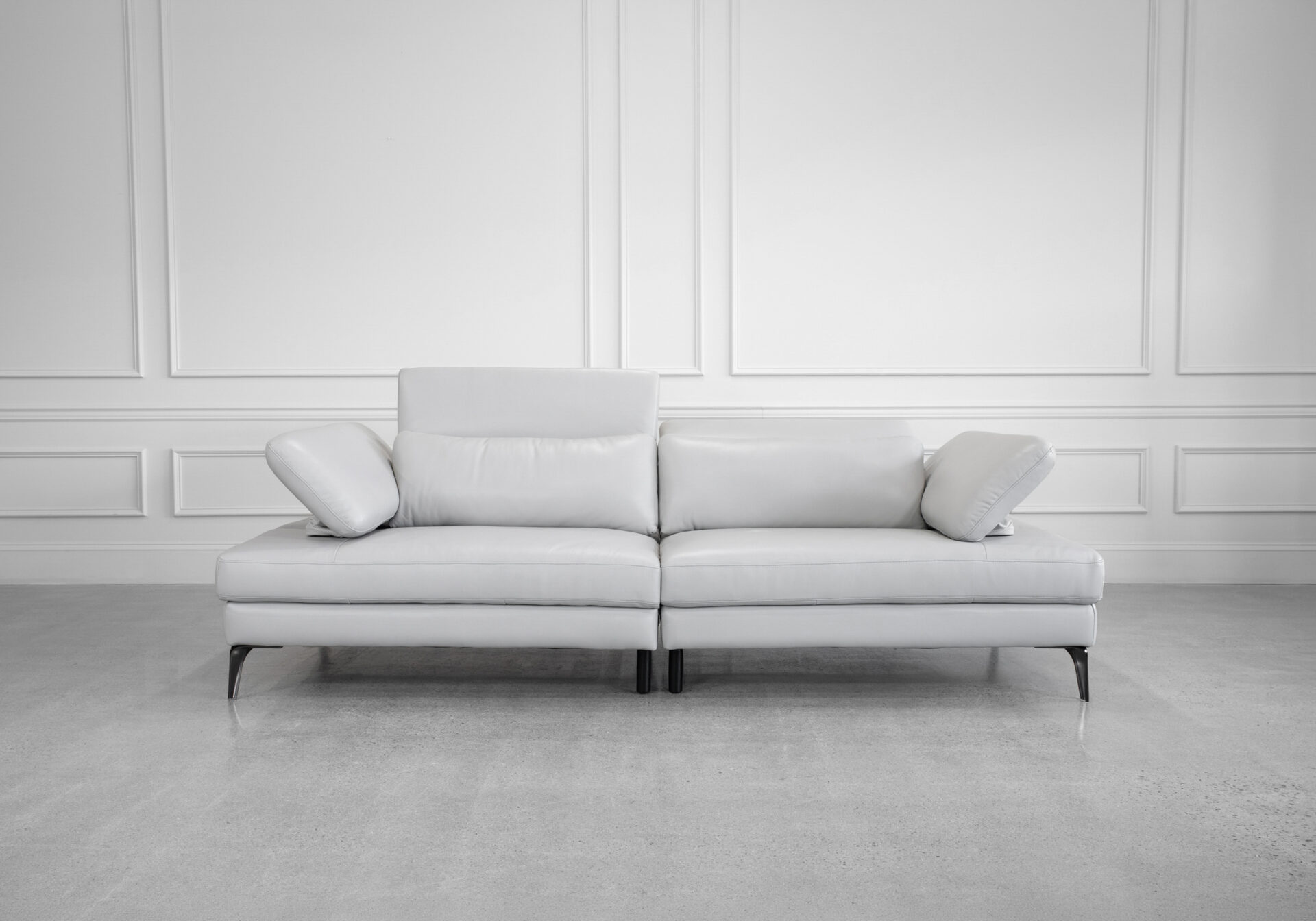 Allegra Leather Lrg. Sofa in Silver - Front - 2