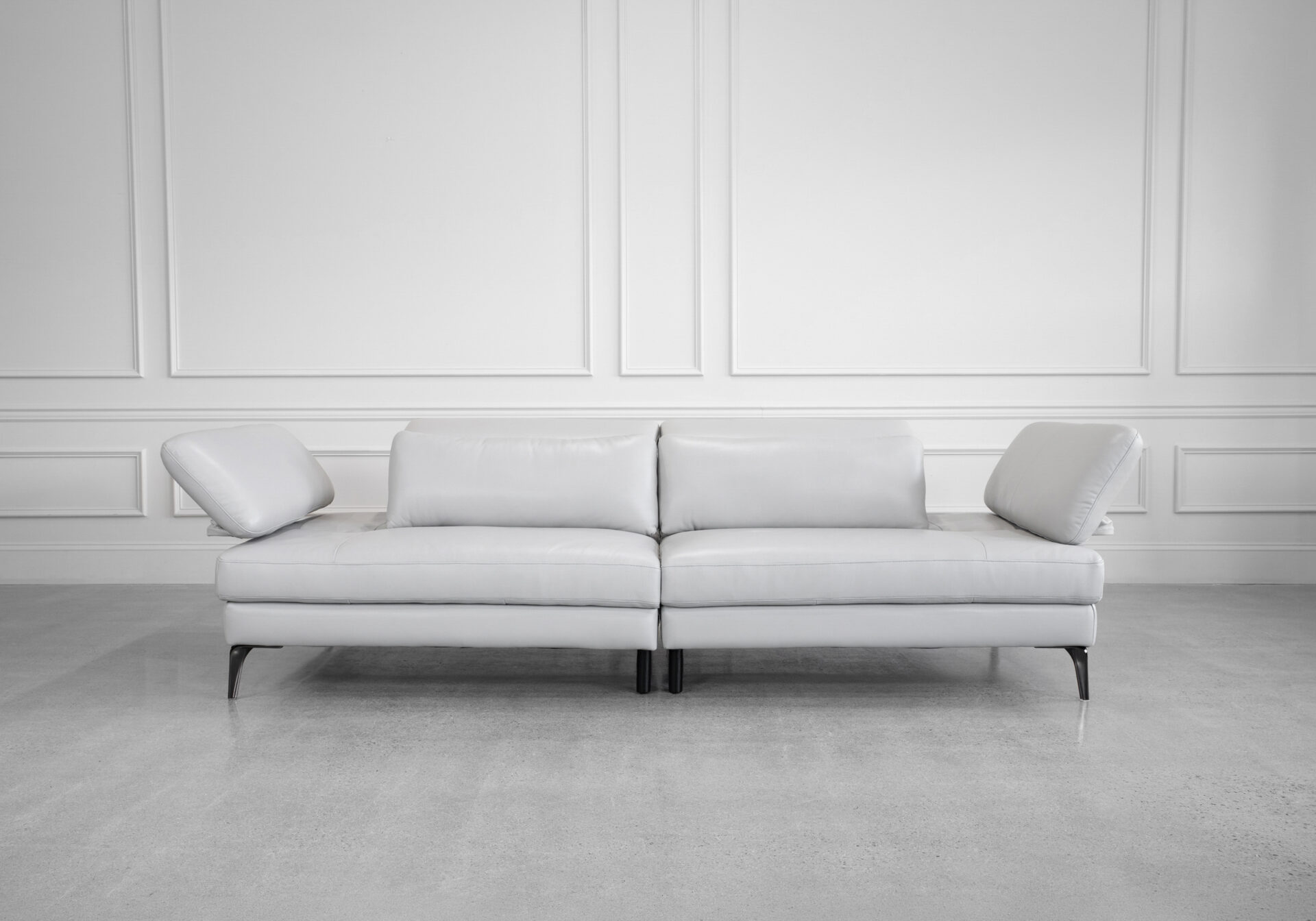 Allegra Leather Lrg. Sofa in Silver - Front - 3 Allegra Leather Lrg. Sofa in Silver - Front - 3