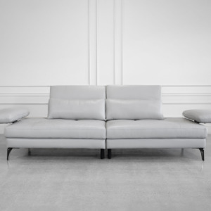 Allegra Leather Lrg. Sofa in Silver - Front - 4 Allegra Leather Lrg. Sofa in Silver - Front - 4