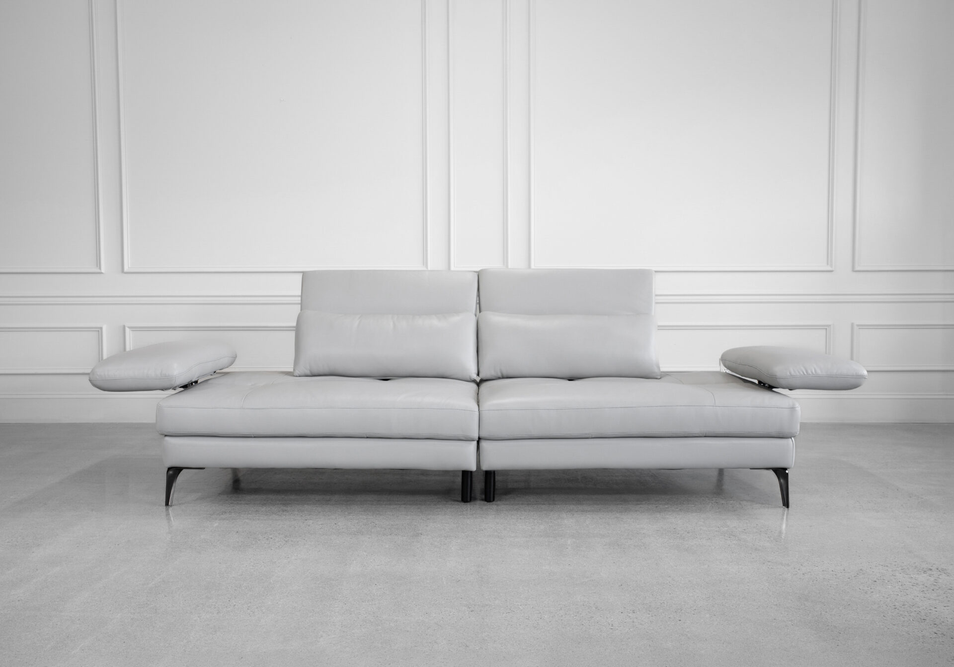 Allegra Leather Lrg. Sofa in Silver - Front - 4 Allegra Leather Lrg. Sofa in Silver - Front - 4