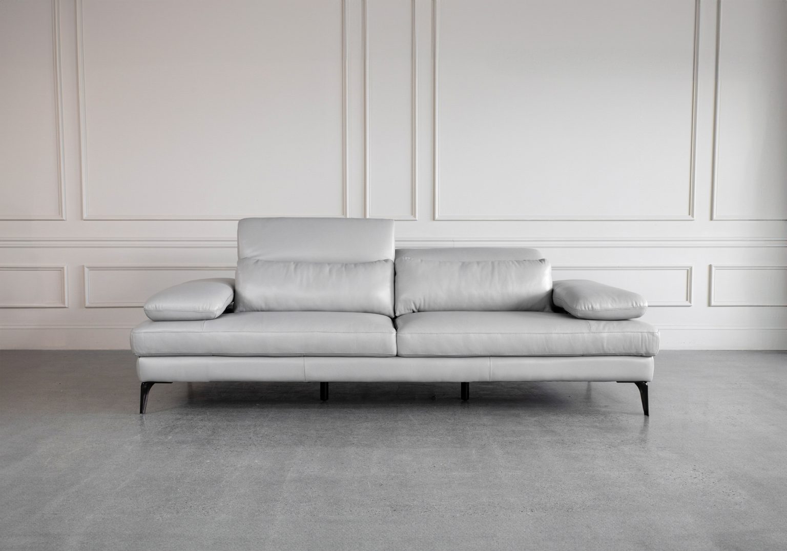 Allegra Silver L92 Leather Large Sofa Front 2