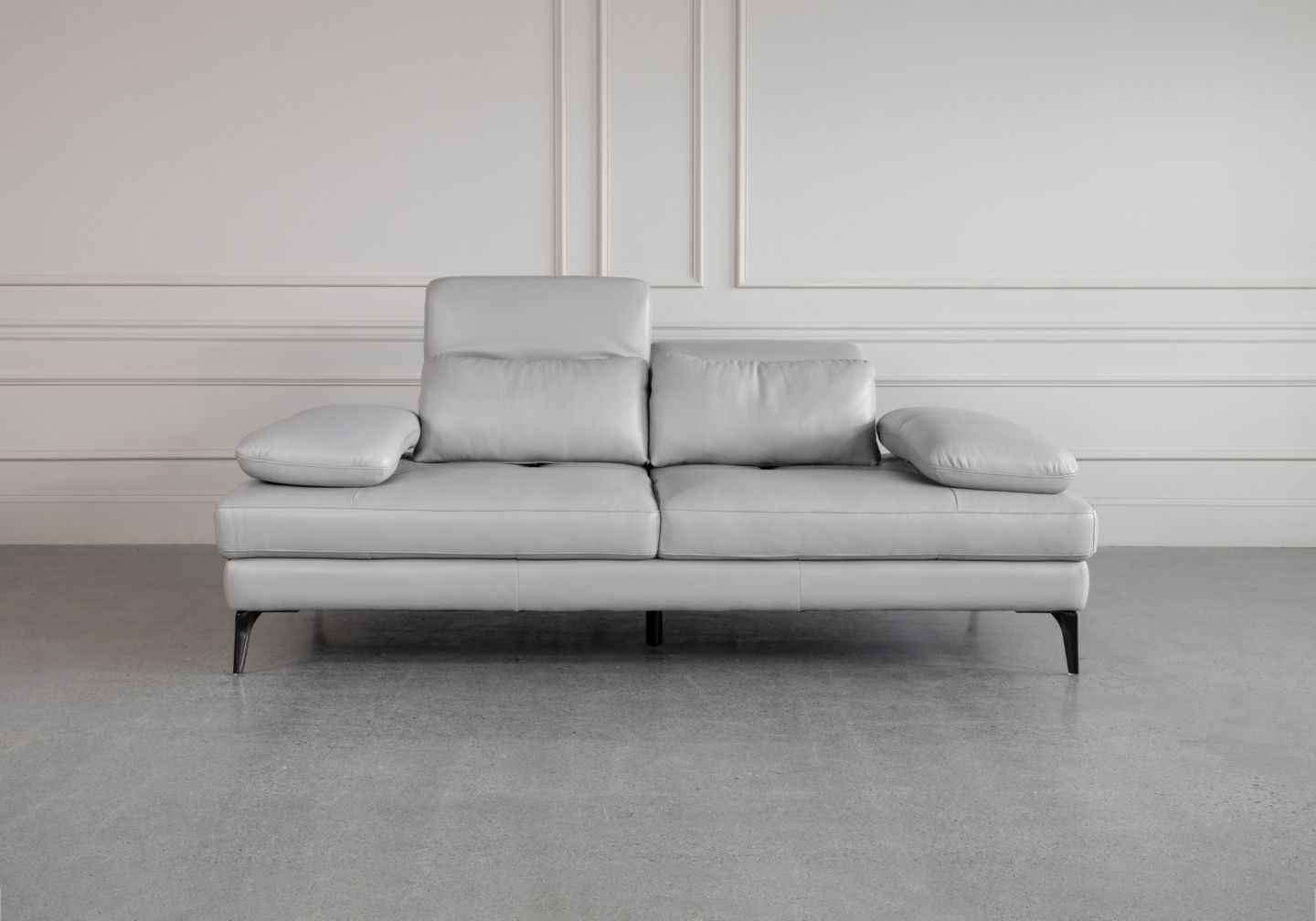 Allegra Silver L92 Leather Sofa Front 1