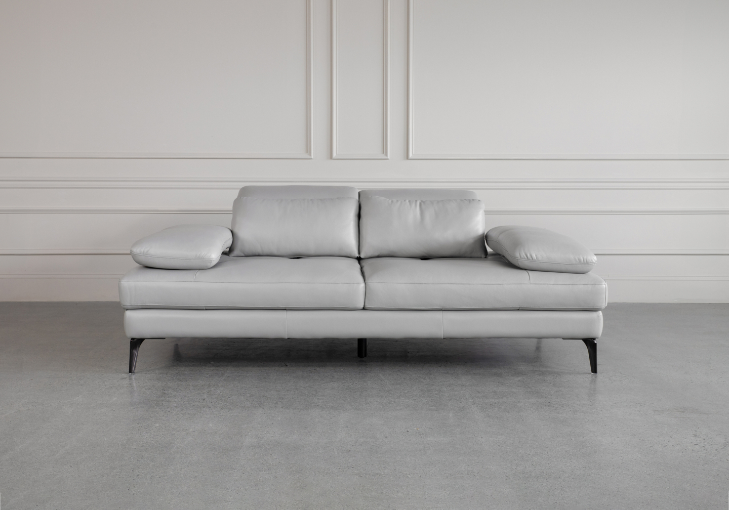 Allegra Silver L92 Leather Sofa Front