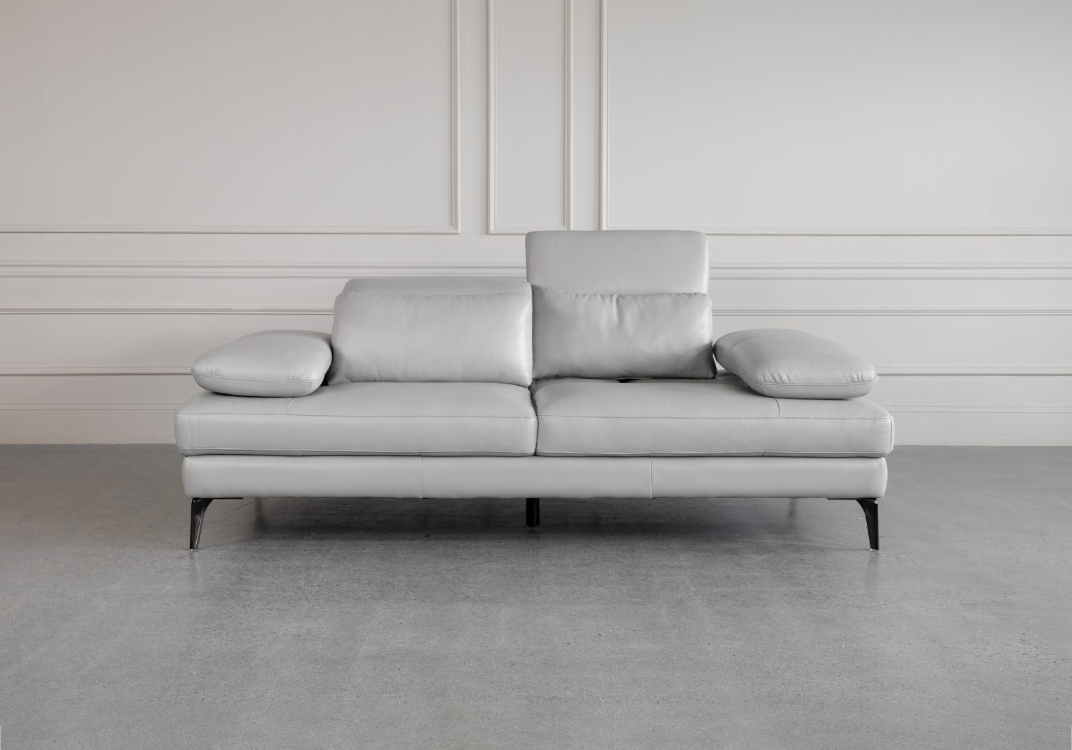 Allegra Silver L92 Leather Sofa Front 2