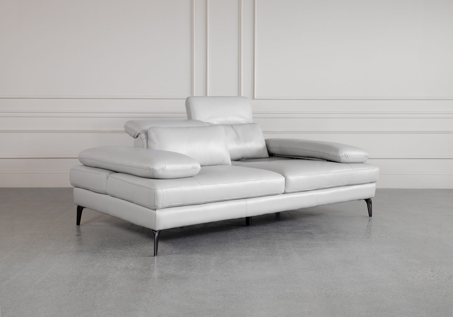 Allegra Silver Leather Sofa Angle Headrest