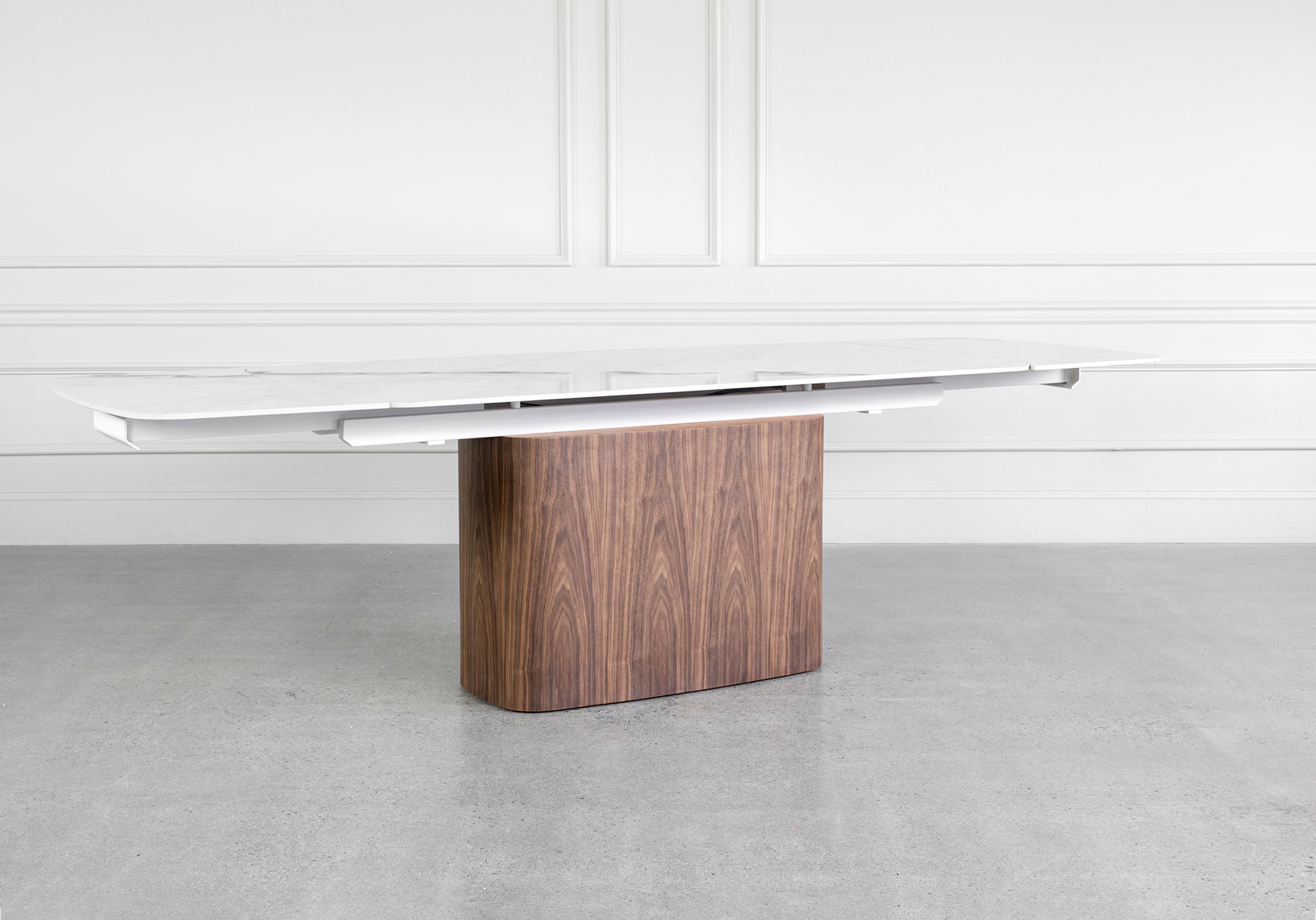 Aries White Royal Kalacata Dining Table Angle Ext