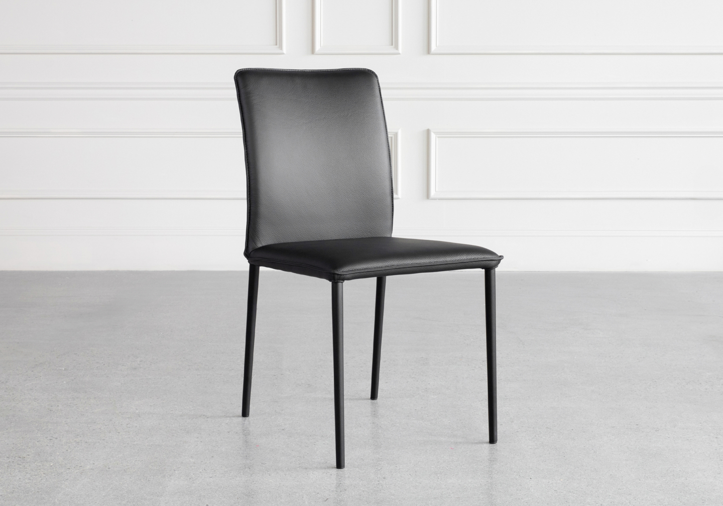 Beatrice Black Leather Dining Chair Angle