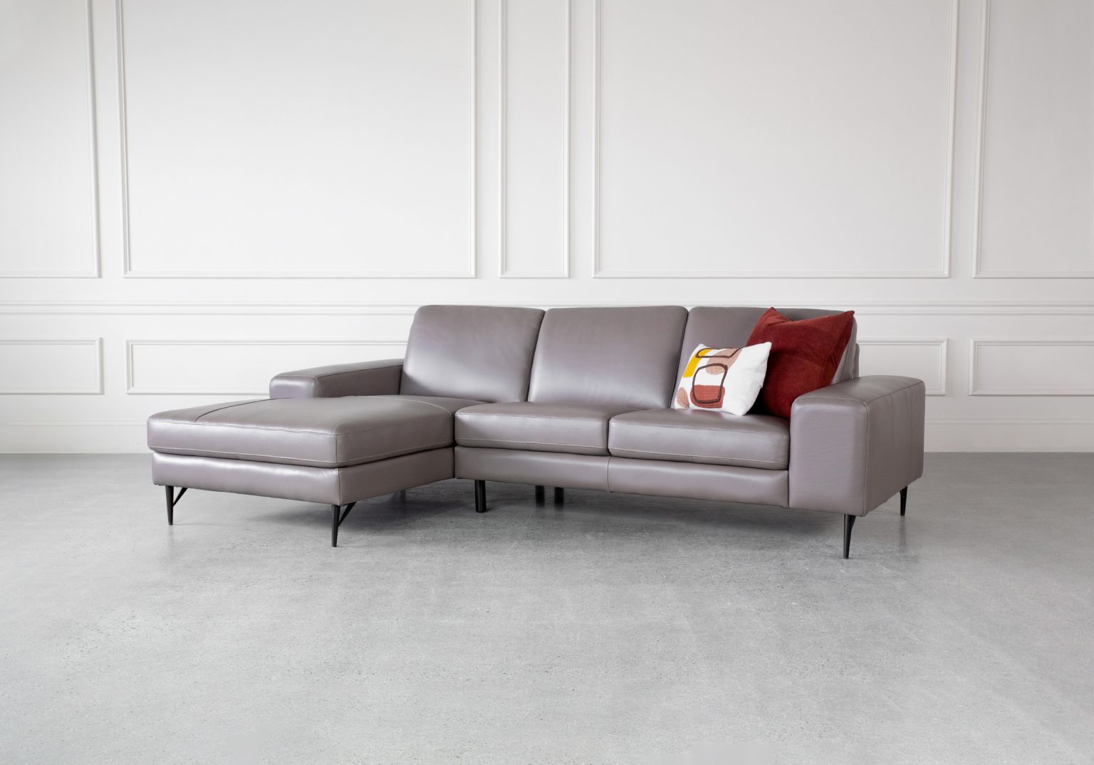 Sergio Brown L83 Leather SL Sectional Sofa with Pillows
