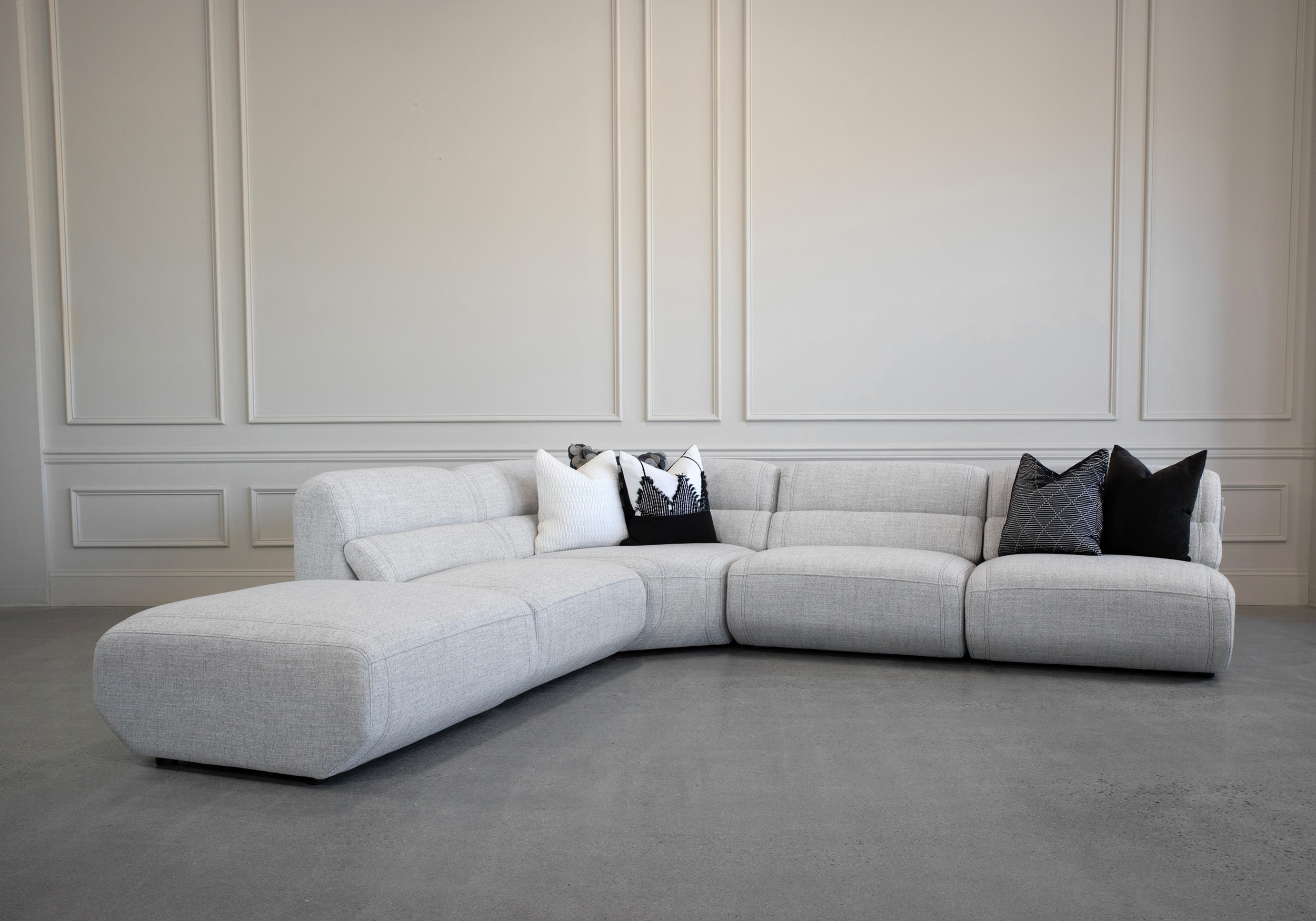 Barcelona Sectional Angle A303 Light Grey - Styled Photo