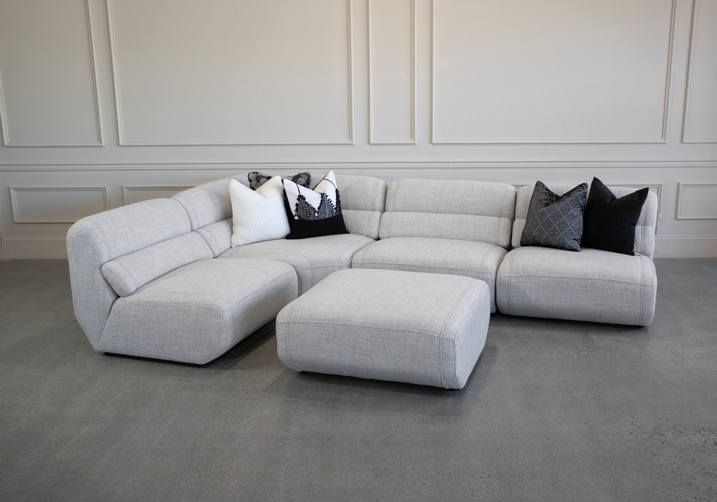 Barcelona Sectional Angle Ottoman A303 Light Grey - Styled Photo