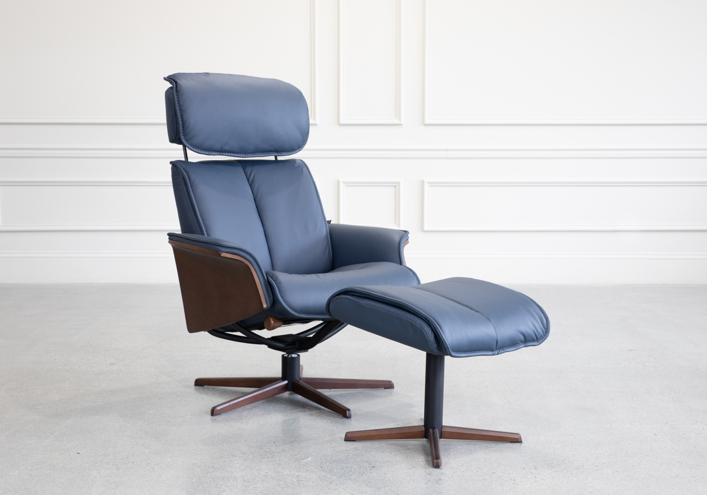 Milan Recliner Midnight Blue Angle Head Up 1