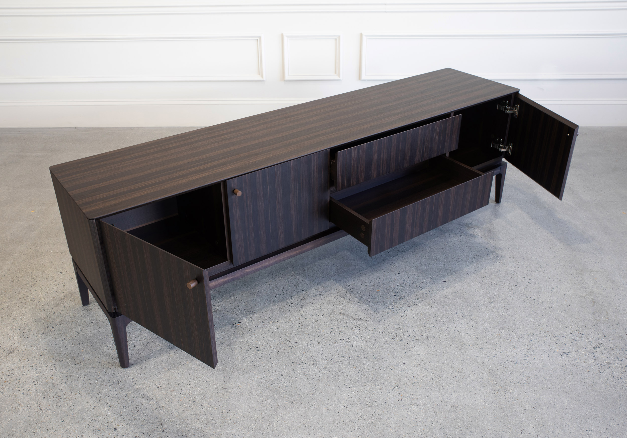 Lance TV Stand Wenge Top Angle Open Lance TV Stand Wenge Top Angle Open