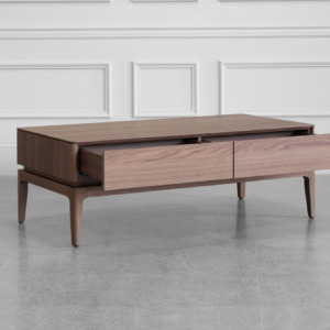 Lance Walnut Coffee Table - Angle - Open Lance Walnut Coffee Table - Angle - Open