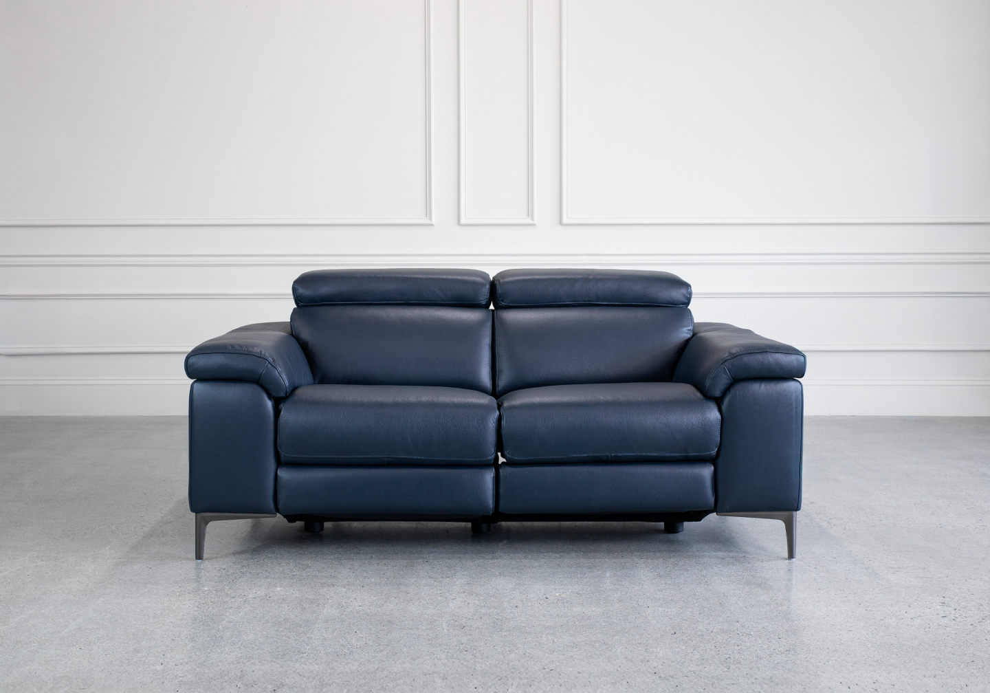 Stockholm Power Midnight Leather Loveseat - Front