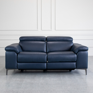 Stockholm Power Midnight Leather Loveseat - Front