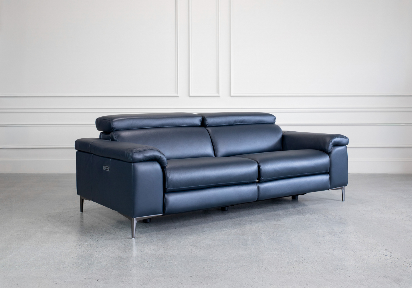 Stockholm Power Midnight Leather Sofa - Angle