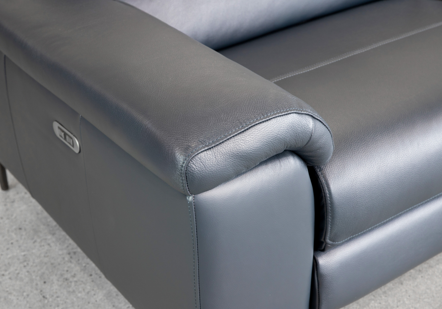 Stockholm Power Midnight Leather Sofa - Close Up