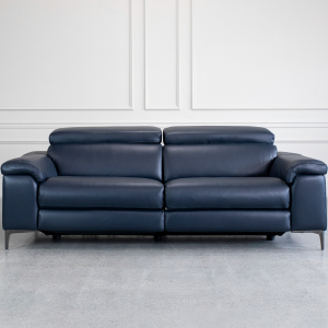 Stockholm Power Midnight Leather Sofa - Front