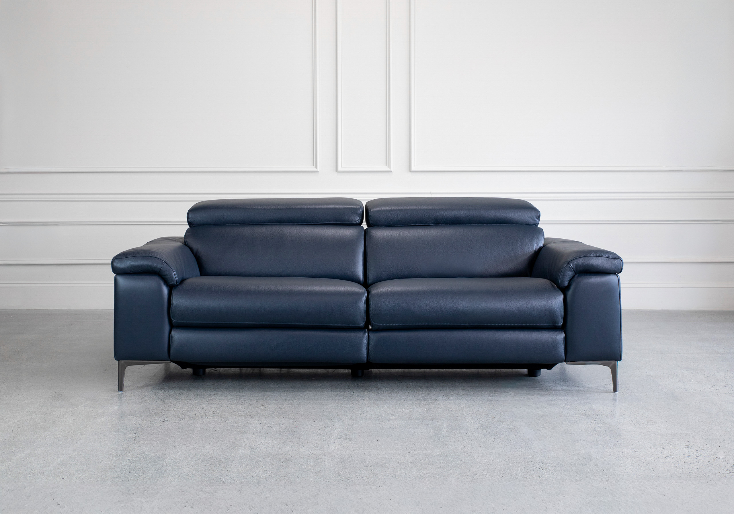 Stockholm Power Midnight Leather Sofa - Front