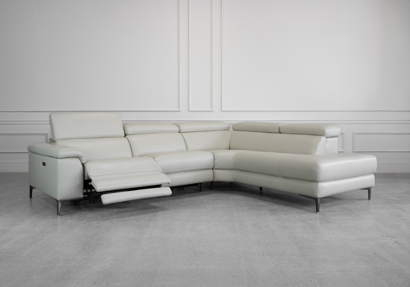 Stockholm RF L. Grey M1205 Leather Sectional - Angle Recline