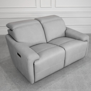Derby Power Leather Loveseat in Light Grey