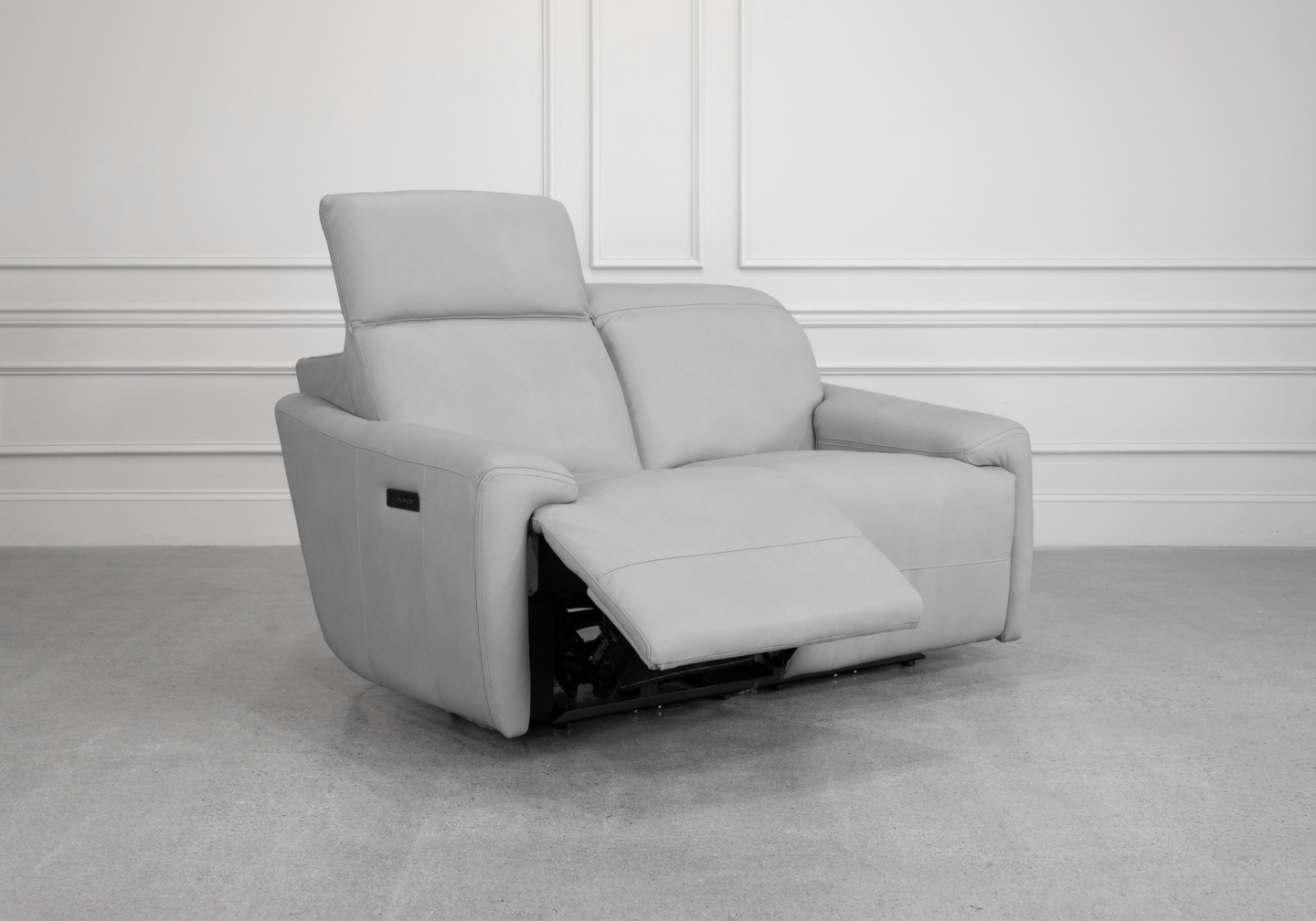 Derby Power Leather Loveseat in Light Grey - Angle - 2