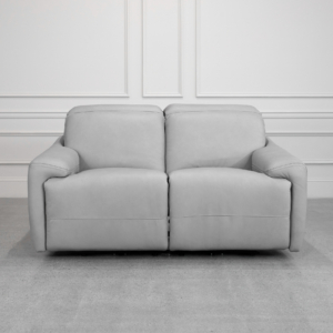 Derby Power Leather Loveseat in Light Grey - Front