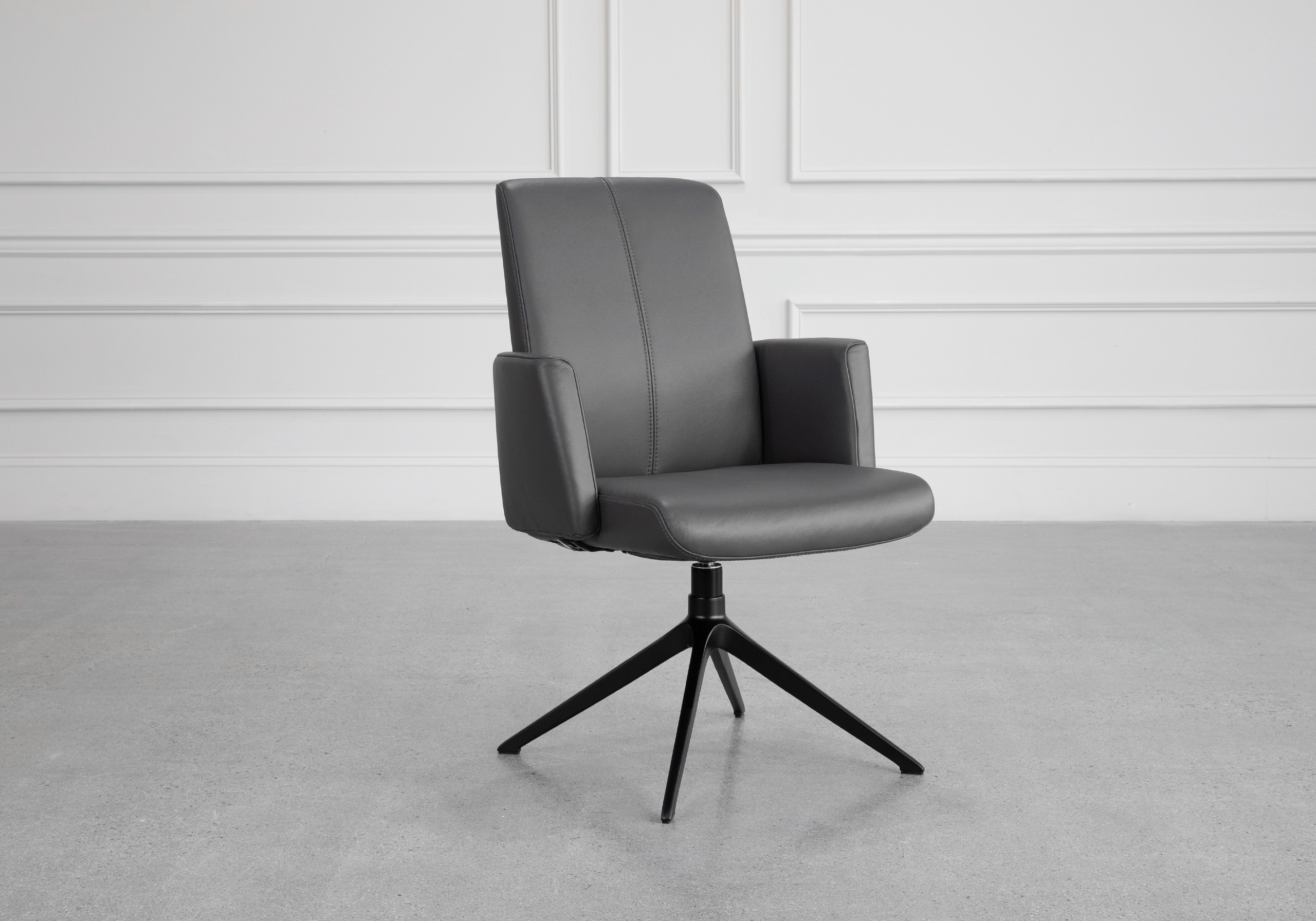 Petra Leather Armchair in Graphite - Angle