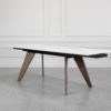 Albert White Ceramic Dining Table with Walnut Legs - Ext. Angle