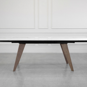 Albert White Ceramic Dining Table with Walnut Legs - Ext. Front Albert White Ceramic Dining Table with Walnut Legs - Ext. Front