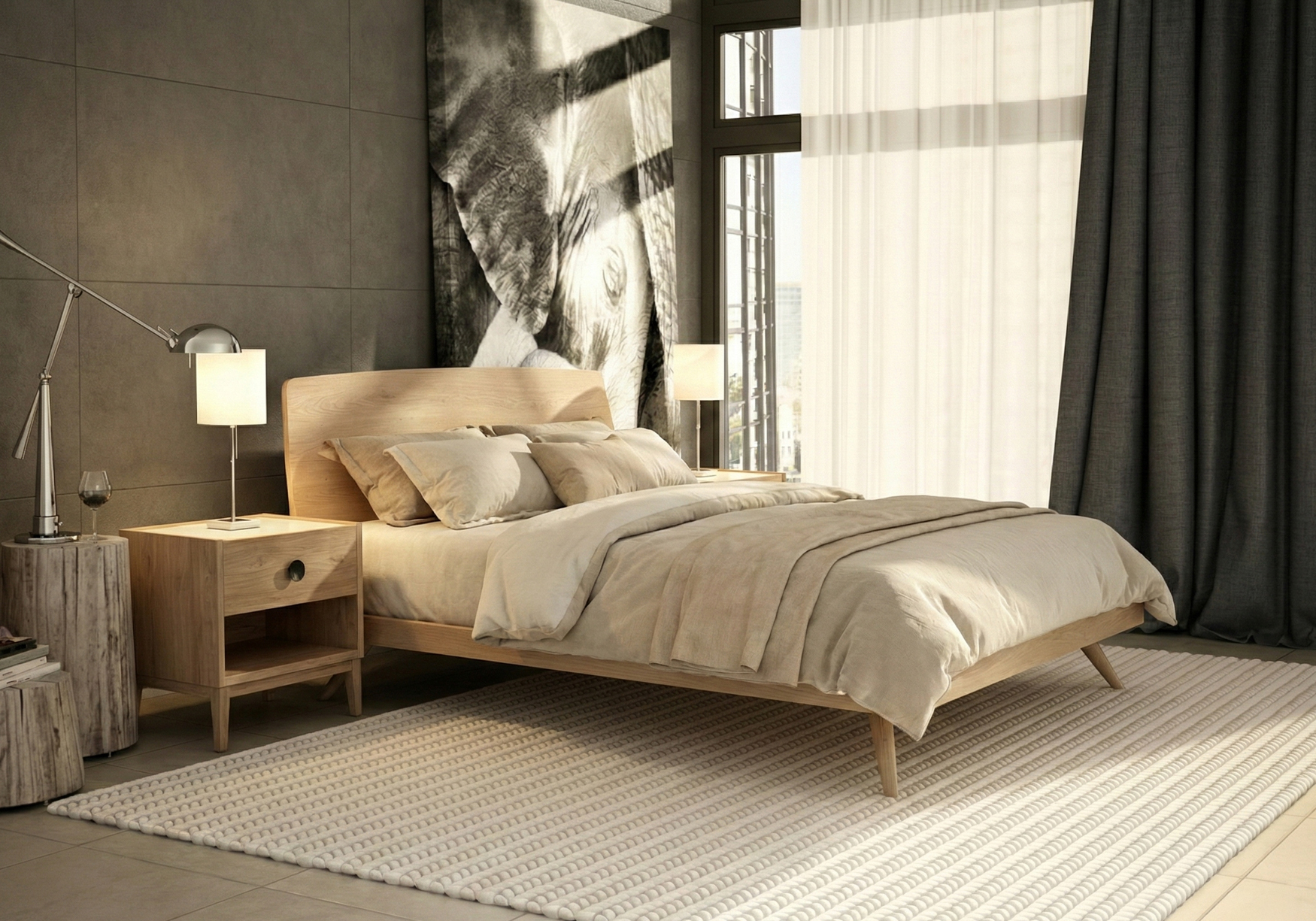 Zenia Bed in White Oak